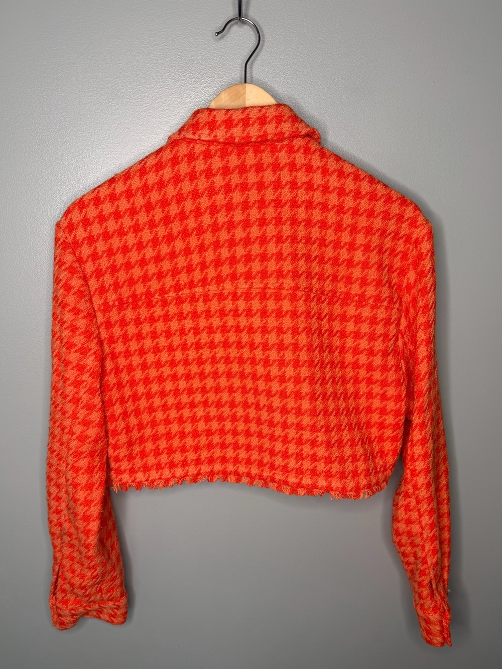 Zara Orange Tweed Cropped Houndstooth Jacket - Picture 3 of 9